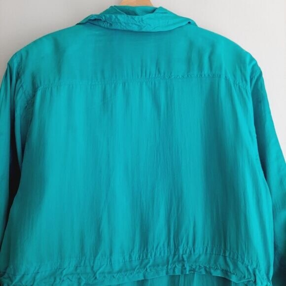 Vintage BERNARDO \ 100% Silk 90's Windbreaker Long Jacket Bright Blue M Flawed - Picture 11 of 15